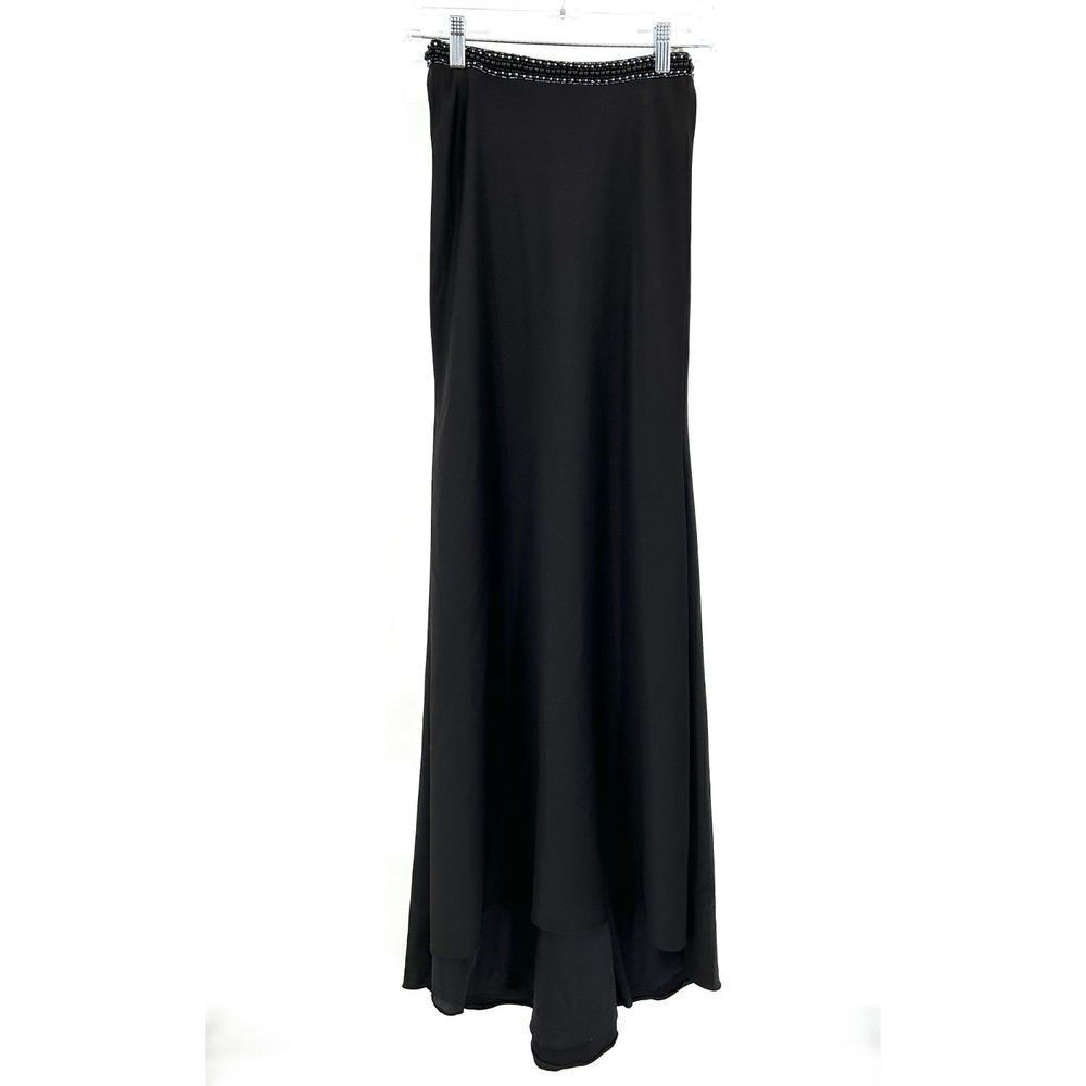 MON CHERI Paris Black Beaded High Waist Very Long Maxi Skirt With Train Size 0